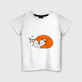 Детская футболка хлопок с принтом Спящий лисёнок , 100% хлопок | круглый вырез горловины, полуприлегающий силуэт, длина до линии бедер | лиса