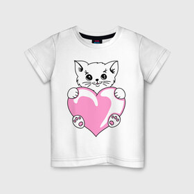 Детская футболка хлопок с принтом Котеночек с сердечком , 100% хлопок | круглый вырез горловины, полуприлегающий силуэт, длина до линии бедер | киса | киска | котейка | котенок | котя | кошечка | кошка | лапочка | сердечко | сердце