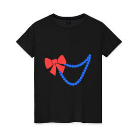 Женская футболка хлопок с принтом Бусы , 100% хлопок | прямой крой, круглый вырез горловины, длина до линии бедер, слегка спущенное плечо | бант | бижутерия | бусы | ожерелье | украшение