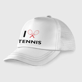 Детская кепка тракер с принтом I Love Tennis , Козырек - 100% хлопок. Кепка - 100% полиэстер, Задняя часть - сетка | универсальный размер, пластиковая застёжка | ракетка | тенис | теннис | теннисист