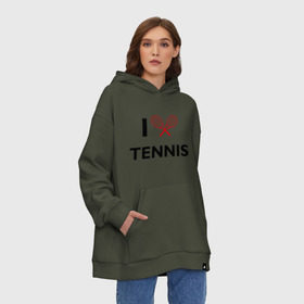 Худи SuperOversize хлопок с принтом I Love Tennis , 70% хлопок, 30% полиэстер, мягкий начес внутри | карман-кенгуру, эластичная резинка на манжетах и по нижней кромке, двухслойный капюшон
 | ракетка | тенис | теннис | теннисист