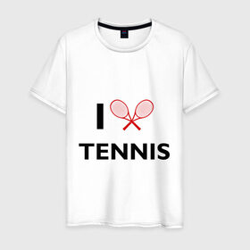 Мужская футболка хлопок с принтом I Love Tennis , 100% хлопок | прямой крой, круглый вырез горловины, длина до линии бедер, слегка спущенное плечо. | ракетка | тенис | теннис | теннисист