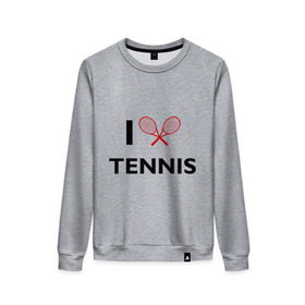 Женский свитшот хлопок с принтом I Love Tennis , 100% хлопок | прямой крой, круглый вырез, на манжетах и по низу широкая трикотажная резинка  | ракетка | тенис | теннис | теннисист