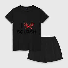 Женская пижама с шортиками хлопок с принтом I LOVE SQUASH , 100% хлопок | футболка прямого кроя, шорты свободные с широкой мягкой резинкой | squash | ракетка | сквош