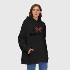 Худи SuperOversize хлопок с принтом I LOVE SQUASH , 70% хлопок, 30% полиэстер, мягкий начес внутри | карман-кенгуру, эластичная резинка на манжетах и по нижней кромке, двухслойный капюшон
 | squash | ракетка | сквош