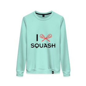 Женский свитшот хлопок с принтом I LOVE SQUASH , 100% хлопок | прямой крой, круглый вырез, на манжетах и по низу широкая трикотажная резинка  | squash | ракетка | сквош