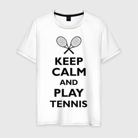 Мужская футболка хлопок с принтом Play tennis , 100% хлопок | прямой крой, круглый вырез горловины, длина до линии бедер, слегка спущенное плечо. | ракетка | тенис | теннис | теннисист