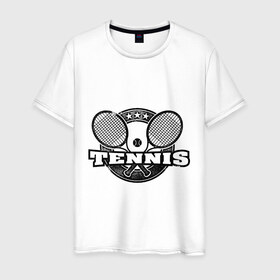 Мужская футболка хлопок с принтом Tennis , 100% хлопок | прямой крой, круглый вырез горловины, длина до линии бедер, слегка спущенное плечо. | ракетка | тенис | теннис | теннисист