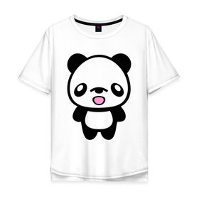 Мужская футболка хлопок Oversize с принтом Маленькая пандочка , 100% хлопок | свободный крой, круглый ворот, “спинка” длиннее передней части | Тематика изображения на принте: панда