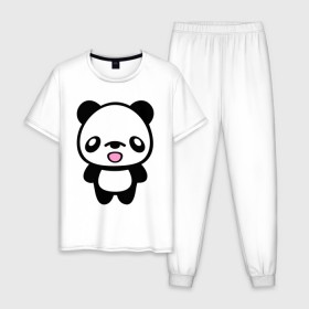 Мужская пижама хлопок с принтом Маленькая пандочка , 100% хлопок | брюки и футболка прямого кроя, без карманов, на брюках мягкая резинка на поясе и по низу штанин
 | Тематика изображения на принте: панда