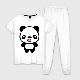 Женская пижама хлопок с принтом Маленькая пандочка , 100% хлопок | брюки и футболка прямого кроя, без карманов, на брюках мягкая резинка на поясе и по низу штанин | Тематика изображения на принте: панда