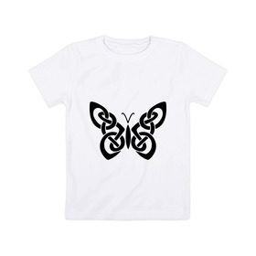 Детская футболка хлопок с принтом Бабочка из кельтского узора , 100% хлопок | круглый вырез горловины, полуприлегающий силуэт, длина до линии бедер | бабочка