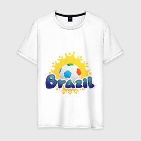 Мужская футболка хлопок с принтом Brasil 2014 , 100% хлопок | прямой крой, круглый вырез горловины, длина до линии бедер, слегка спущенное плечо. | бразилия