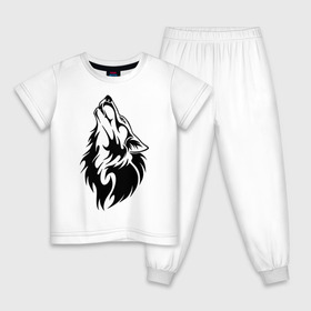 Детская пижама хлопок с принтом Воющий волк , 100% хлопок |  брюки и футболка прямого кроя, без карманов, на брюках мягкая резинка на поясе и по низу штанин
 | воет | вой | волк | голова