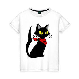 Женская футболка хлопок с принтом Котик , 100% хлопок | прямой крой, круглый вырез горловины, длина до линии бедер, слегка спущенное плечо | Тематика изображения на принте: кот | платок | повязка | шейный | шея