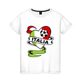 Женская футболка хлопок с принтом Сборная Италии по футболу , 100% хлопок | прямой крой, круглый вырез горловины, длина до линии бедер, слегка спущенное плечо | football | italia | team | италия | сборная | флаг италии | футбол | футбольный мяч