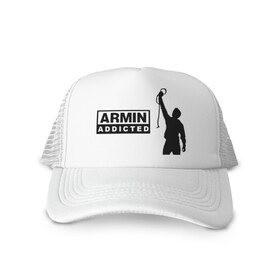 Кепка тракер с сеткой с принтом Armin addicted , трикотажное полотно; задняя часть — сетка | длинный козырек, универсальный размер, пластиковая застежка | addicted | buuren | van | аrmin