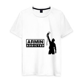 Мужская футболка хлопок с принтом Armin addicted , 100% хлопок | прямой крой, круглый вырез горловины, длина до линии бедер, слегка спущенное плечо. | Тематика изображения на принте: addicted | buuren | van | аrmin