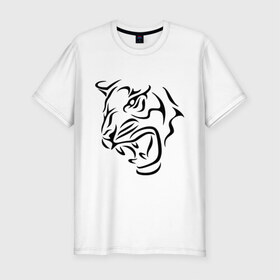 Мужская футболка премиум с принтом Тату голова тигра , 92% хлопок, 8% лайкра | приталенный силуэт, круглый вырез ворота, длина до линии бедра, короткий рукав | голова | тату | тигр