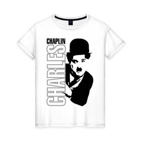 Женская футболка хлопок с принтом Чарльз Чаплин , 100% хлопок | прямой крой, круглый вырез горловины, длина до линии бедер, слегка спущенное плечо | Тематика изображения на принте: кино | котелок | чаплин | чарли