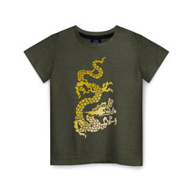Детская футболка хлопок с принтом Золотой дракон , 100% хлопок | круглый вырез горловины, полуприлегающий силуэт, длина до линии бедер | дракон | золотой | китайский | тату