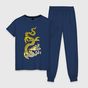 Женская пижама хлопок с принтом Золотой дракон , 100% хлопок | брюки и футболка прямого кроя, без карманов, на брюках мягкая резинка на поясе и по низу штанин | дракон | золотой | китайский | тату
