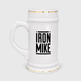 Кружка пивная с принтом Iron Mike ,  керамика (Материал выдерживает высокую температуру, стоит избегать резкого перепада температур) |  объем 630 мл | iron | mike | бокс | железный | замбидис | майк | чемпион