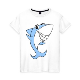 Женская футболка хлопок с принтом Акула девочка , 100% хлопок | прямой крой, круглый вырез горловины, длина до линии бедер, слегка спущенное плечо | акула | девочка | милая | улыбка