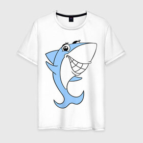 Мужская футболка хлопок с принтом Акула девочка , 100% хлопок | прямой крой, круглый вырез горловины, длина до линии бедер, слегка спущенное плечо. | Тематика изображения на принте: акула | девочка | милая | улыбка