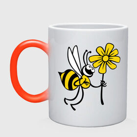 Кружка хамелеон с принтом Пчела с цветочком , керамика | меняет цвет при нагревании, емкость 330 мл | оса | пчела | цветок | шмель