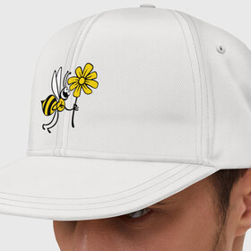 Кепка снепбек с прямым козырьком с принтом Пчела с цветочком , хлопок 100% |  | оса | пчела | цветок | шмель