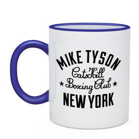 Кружка двухцветная с принтом Mike Tyson CatsKill Boxing Club , керамика | объем — 330 мл, диаметр — 80 мм. Цветная ручка и кайма сверху, в некоторых цветах — вся внутренняя часть | boxing | catskill | club | mike | new | tyson | york | бокс | йорк | клуб | майк | нью | тайсон