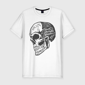 Мужская футболка премиум с принтом череп - brain , 92% хлопок, 8% лайкра | приталенный силуэт, круглый вырез ворота, длина до линии бедра, короткий рукав | 