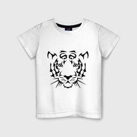 Детская футболка хлопок с принтом Морда тигра , 100% хлопок | круглый вырез горловины, полуприлегающий силуэт, длина до линии бедер | голова | дикий | тигр | хищник