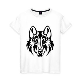 Женская футболка хлопок с принтом Морда волка , 100% хлопок | прямой крой, круглый вырез горловины, длина до линии бедер, слегка спущенное плечо | волк | голова | тату