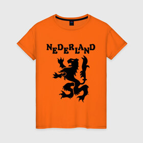 Женская футболка хлопок с принтом Сборная Голландии по Футболу , 100% хлопок | прямой крой, круглый вырез горловины, длина до линии бедер, слегка спущенное плечо | nederland | герб | голландия | нидерланды | сборная | символ | футбол