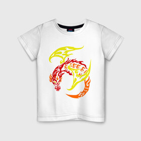 Детская футболка хлопок с принтом Пламенный дракон , 100% хлопок | круглый вырез горловины, полуприлегающий силуэт, длина до линии бедер | виверна | дракон | огонь | пламя | тату