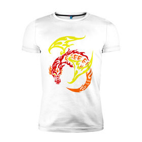 Мужская футболка премиум с принтом Пламенный дракон , 92% хлопок, 8% лайкра | приталенный силуэт, круглый вырез ворота, длина до линии бедра, короткий рукав | виверна | дракон | огонь | пламя | тату