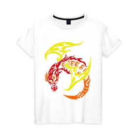 Женская футболка хлопок с принтом Пламенный дракон , 100% хлопок | прямой крой, круглый вырез горловины, длина до линии бедер, слегка спущенное плечо | виверна | дракон | огонь | пламя | тату