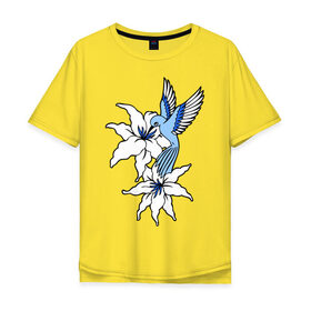 Мужская футболка хлопок Oversize с принтом Колибри , 100% хлопок | свободный крой, круглый ворот, “спинка” длиннее передней части | колибри | лилия | прица | цветы