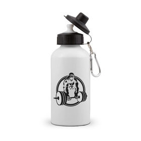 Бутылка спортивная с принтом Горилла со штангой , металл | емкость — 500 мл, в комплекте две пластиковые крышки и карабин для крепления | горилла | кач | спорт | штанга