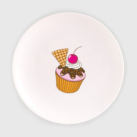 Тарелка 3D с принтом Кекс с вишней , фарфор | диаметр - 210 мм
диаметр для нанесения принта - 120 мм | Тематика изображения на принте: вафля | вишенка | выпечка | для девшек | еда | кекс | кексик | маффин | рисунок