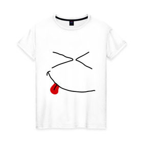 Женская футболка хлопок с принтом Смайл ржунемогу , 100% хлопок | прямой крой, круглый вырез горловины, длина до линии бедер, слегка спущенное плечо | smile | смайл | смайлик | улыбка | улыбочка | язык