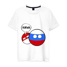 Мужская футболка хлопок с принтом Курва , 100% хлопок | прямой крой, круглый вырез горловины, длина до линии бедер, слегка спущенное плечо. | country balls | интернет приколы | кантри болс | мемы | польша | россия | страны