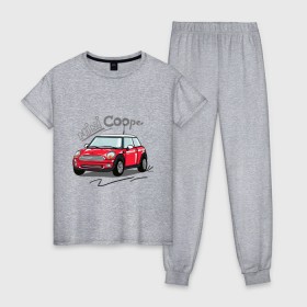 Женская пижама хлопок с принтом Mini Cooper , 100% хлопок | брюки и футболка прямого кроя, без карманов, на брюках мягкая резинка на поясе и по низу штанин | mini cooper | автомобиль | машина | мини купер | миникупер