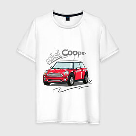 Мужская футболка хлопок с принтом Mini Cooper , 100% хлопок | прямой крой, круглый вырез горловины, длина до линии бедер, слегка спущенное плечо. | mini cooper | автомобиль | машина | мини купер | миникупер