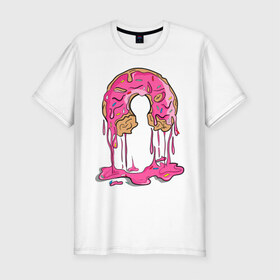 Мужская футболка премиум с принтом Пончик , 92% хлопок, 8% лайкра | приталенный силуэт, круглый вырез ворота, длина до линии бедра, короткий рукав | булочка | еда | крем | пончик