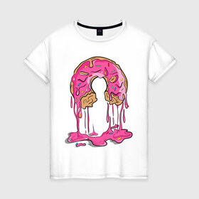 Женская футболка хлопок с принтом Пончик , 100% хлопок | прямой крой, круглый вырез горловины, длина до линии бедер, слегка спущенное плечо | булочка | еда | крем | пончик