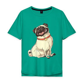 Мужская футболка хлопок Oversize с принтом Радостный мопс , 100% хлопок | свободный крой, круглый ворот, “спинка” длиннее передней части | милый | мопс | пес | радостная | собака