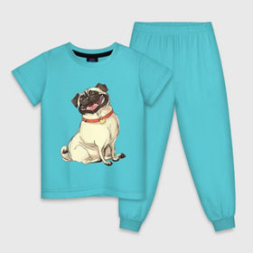 Детская пижама хлопок с принтом Радостный мопс , 100% хлопок |  брюки и футболка прямого кроя, без карманов, на брюках мягкая резинка на поясе и по низу штанин
 | милый | мопс | пес | радостная | собака